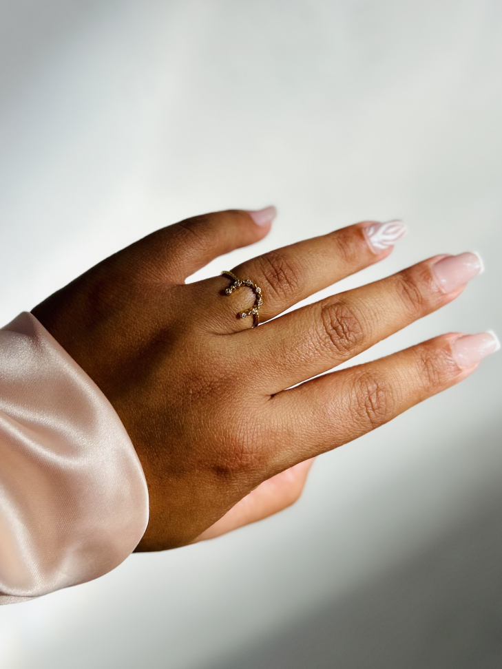 Anel Ferradura Proteção Cravejada – Ouro 18K | Seu Amuleto de Poder - #13