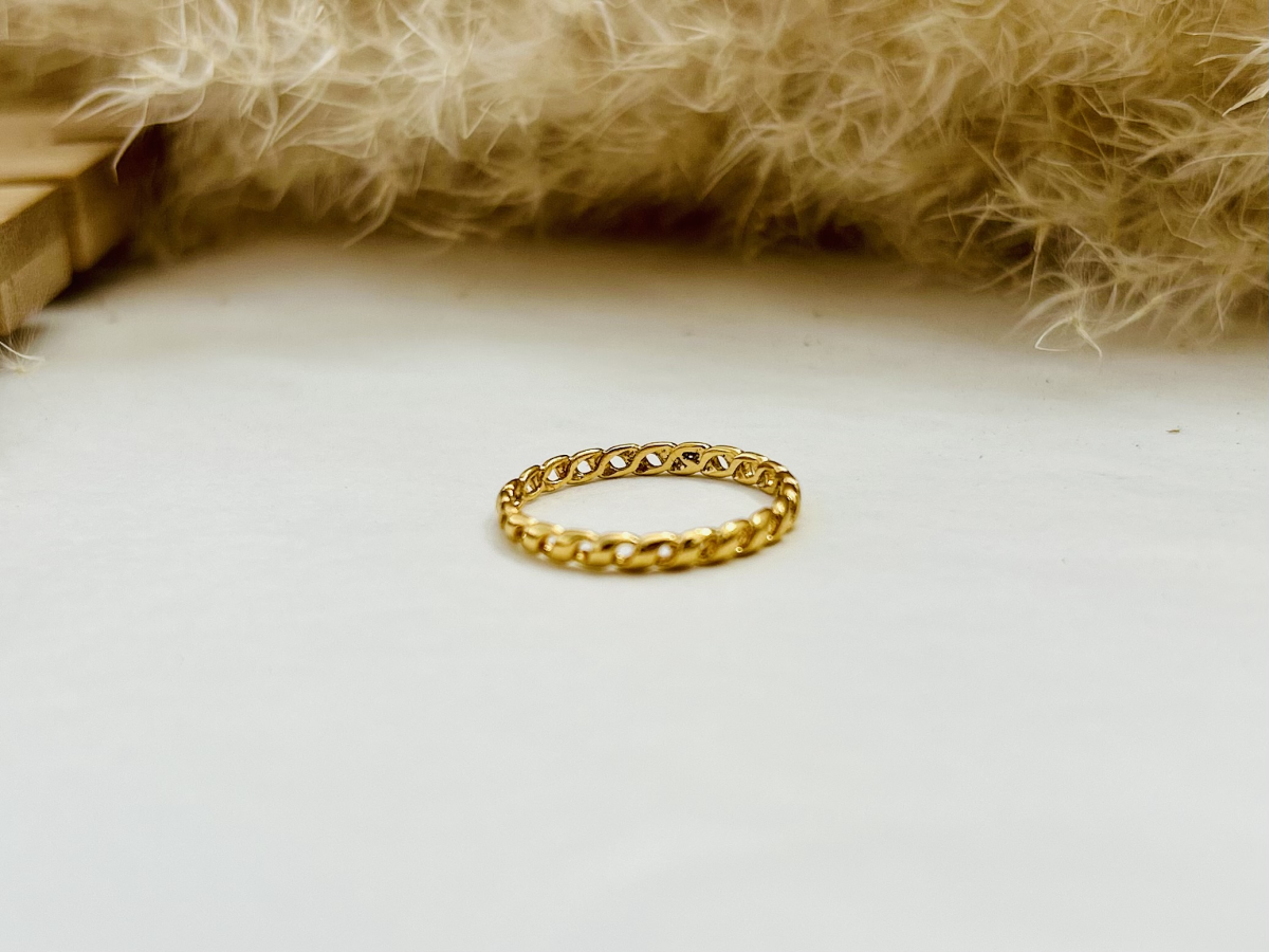 Anel Corrente Fina De Elos Banhado a Ouro 18K - #5