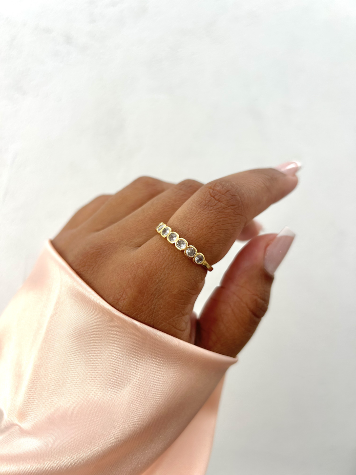 Anel Meia Aliança Ponto de Luz Zircônias Dourado | Aparador Banho Ouro 18k - #2