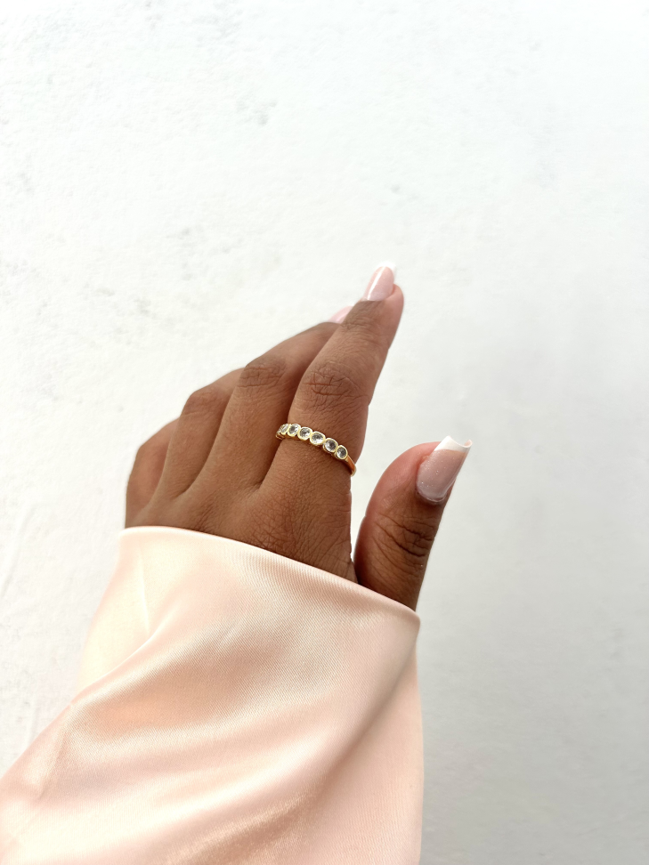 Anel Meia Aliança Ponto de Luz Zircônias Dourado | Aparador Banho Ouro 18k - #4