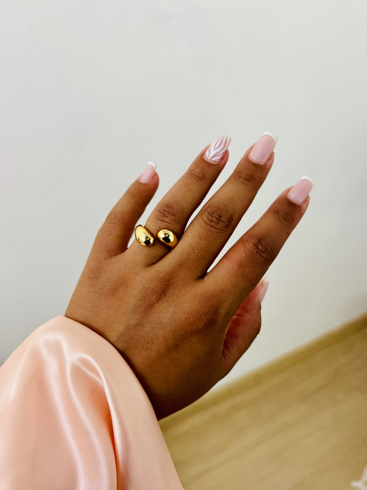 Anel Ajustável Gota Dupla Banhado Ouro 18k (Minimalista) - #11