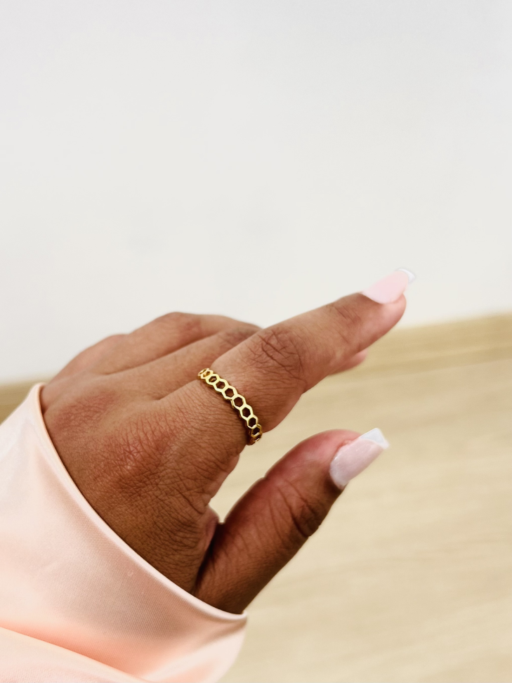 Anel Colmeia Vazado Geométrico | Honeycomb Banho Ouro 18k - #2