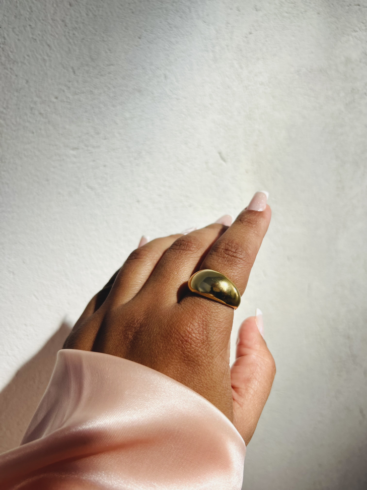 Anel Dome Largo Liso Ajustável Dourado | Abaulado Statement Banho Ouro 18k - #3