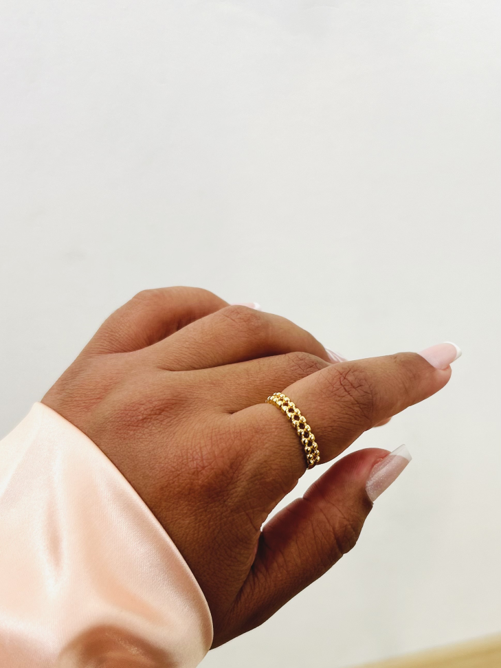 Anel Aro Duplo Bolinhas Banhado Ouro 18k - #5