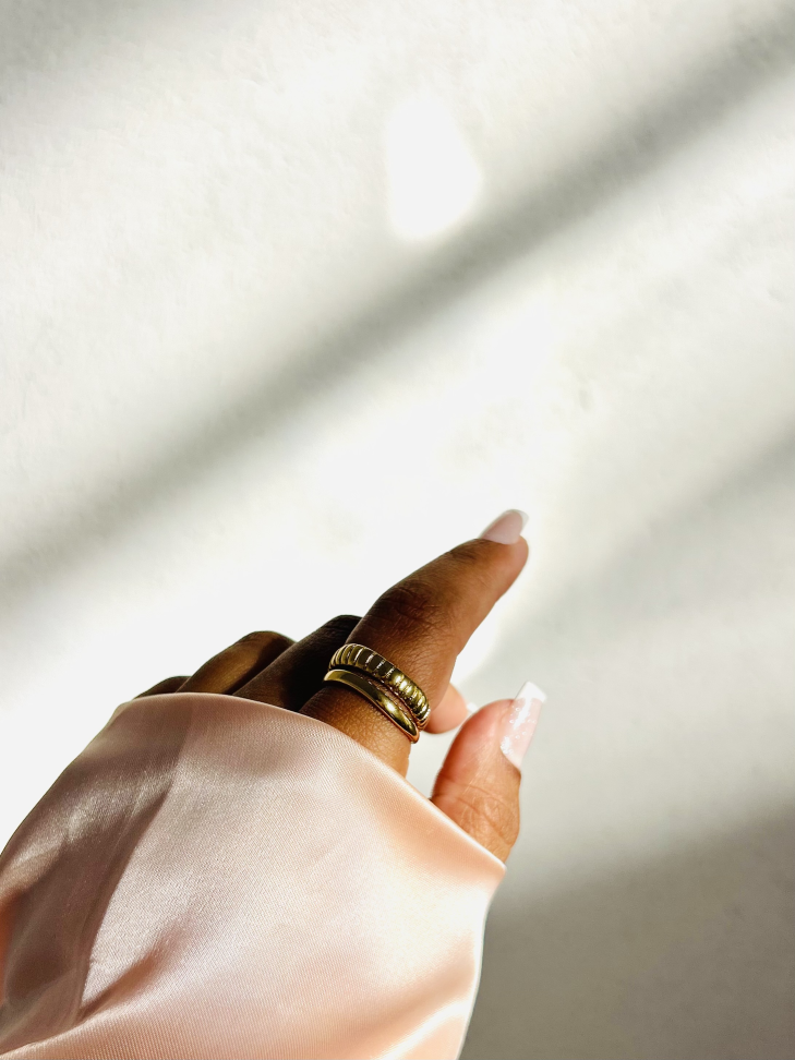 Anel Duo Ajustável Texturizado Banhado a Ouro 18k - #5