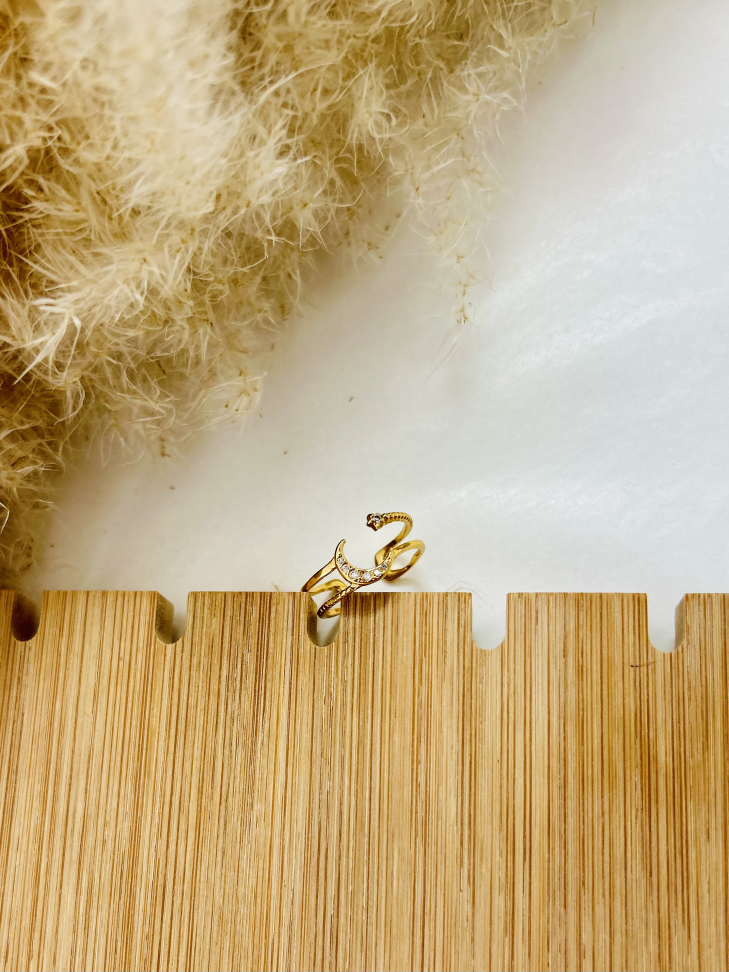 Anel Ajustável Lua e Estrela Cravejada Banhado Ouro 18k (Celestial) - #14