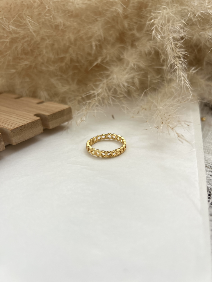 Anel Colmeia Vazado Geométrico | Honeycomb Banho Ouro 18k - #6