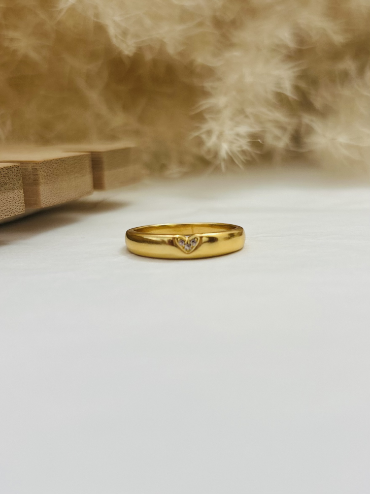 Anel Meia-Aliança Coração Cravejado Banhado Ouro 18k (Discreto) - #2