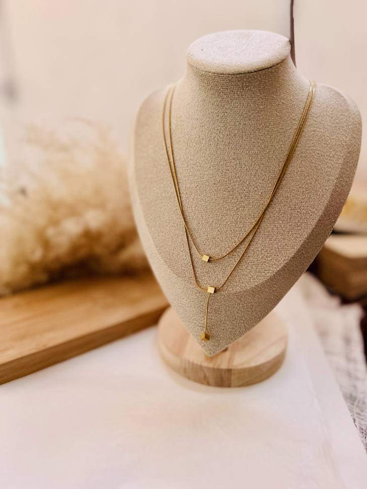 Colar Duplo com Pingente Geométrico em Aço Inoxidável - #2