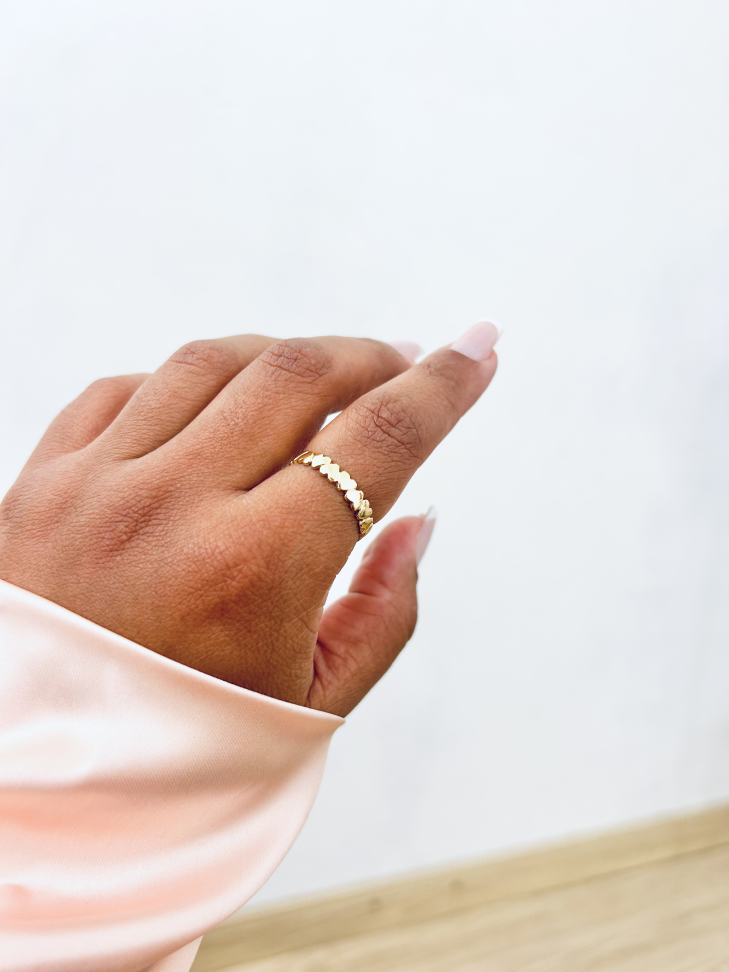 Anel Corações Banhado Ouro 18k - #6