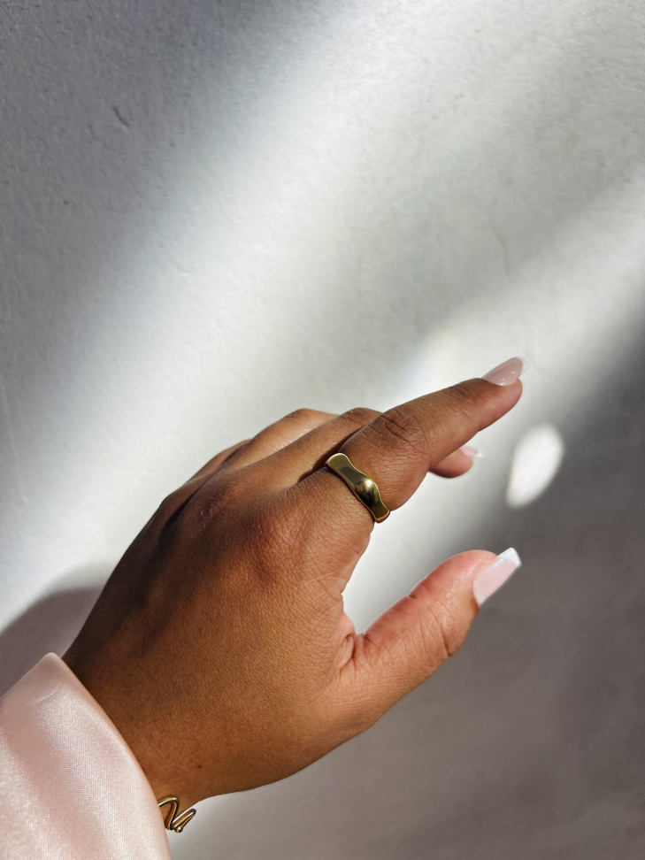 Anel Ajustável Orgânico Irregular Banhado Ouro 18k - #11