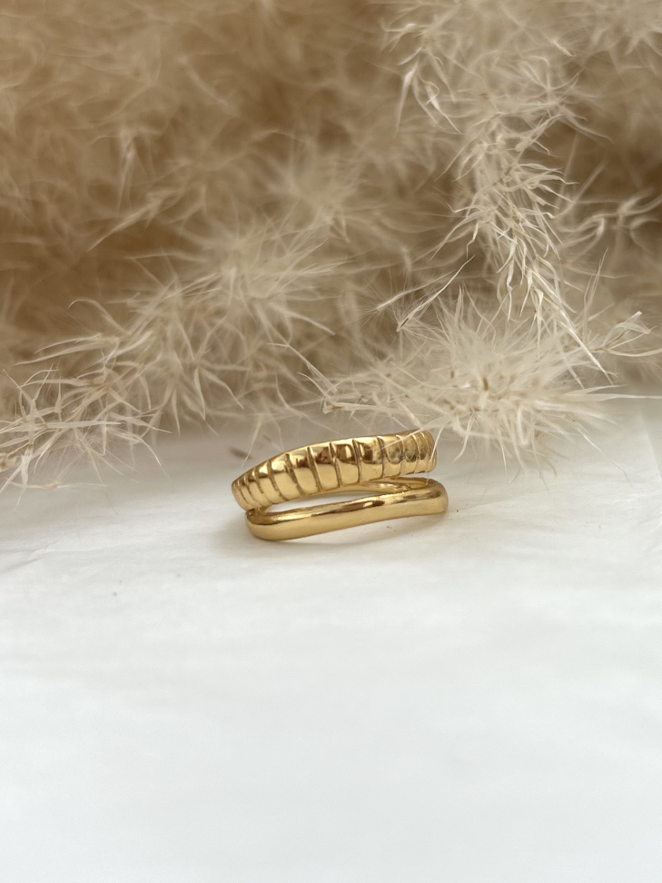 Anel Duo Ajustável Texturizado Banhado a Ouro 18k - #12