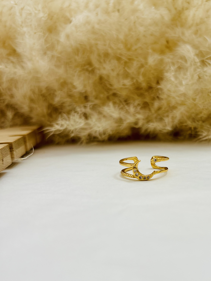 Anel Ajustável Lua e Estrela Cravejada Banhado Ouro 18k (Celestial) - #6