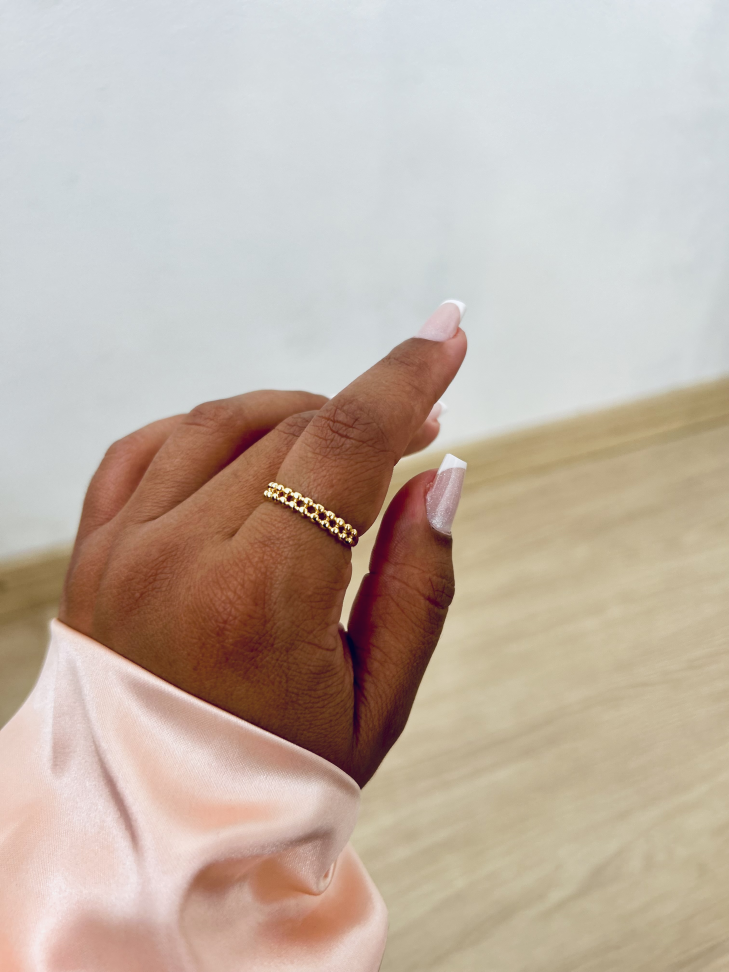 Anel Aro Duplo Bolinhas Banhado Ouro 18k - #10