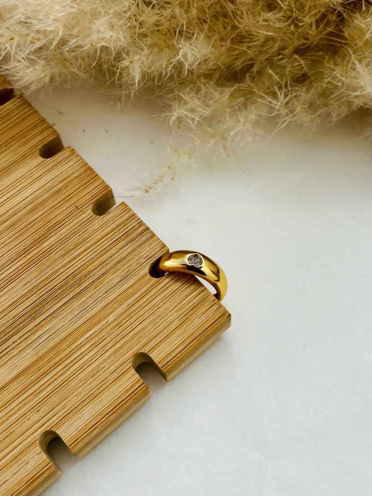 Anel Abaulado Coração Ajustável Banhado a Ouro 18K - #10