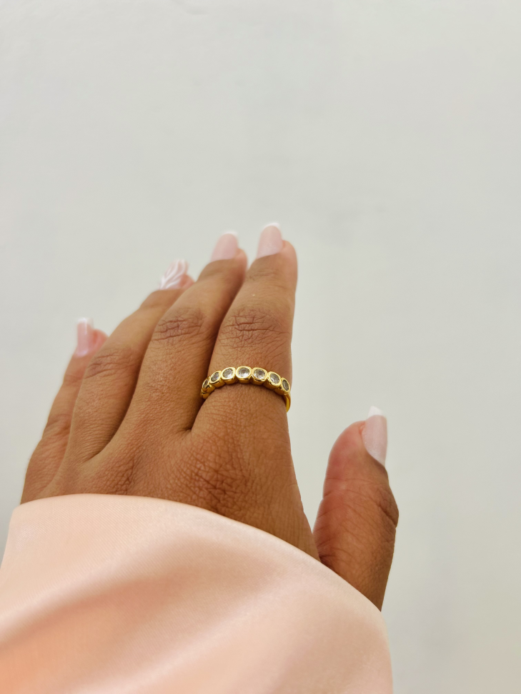 Anel Meia Aliança Ponto de Luz Zircônias Dourado | Aparador Banho Ouro 18k - #12