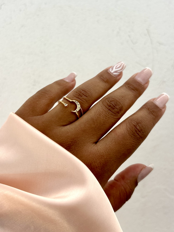 Anel Ajustável Lua e Estrela Cravejada Banhado Ouro 18k (Celestial) - #7