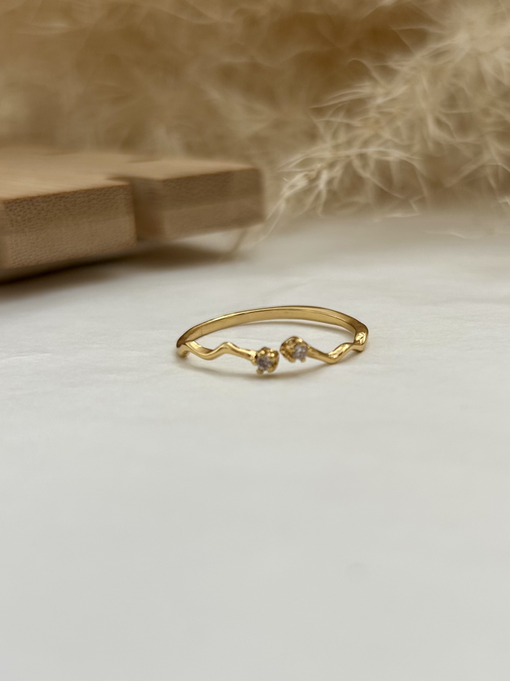 Anel Two Points Ajustável Ondas Cravejado (Ouro 18k) - #2