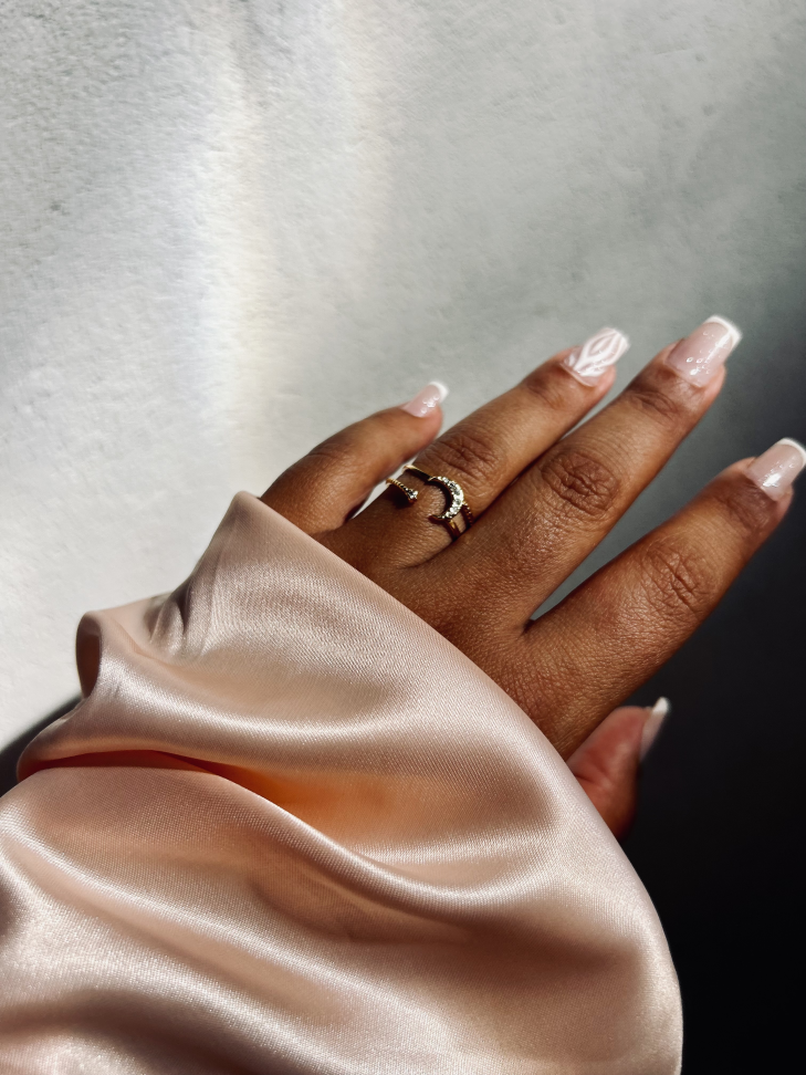 Anel Ajustável Lua e Estrela Cravejada Banhado Ouro 18k (Celestial) - #19