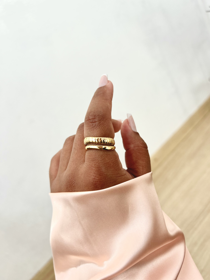 Anel Duo Ajustável Texturizado Banhado a Ouro 18k - #8