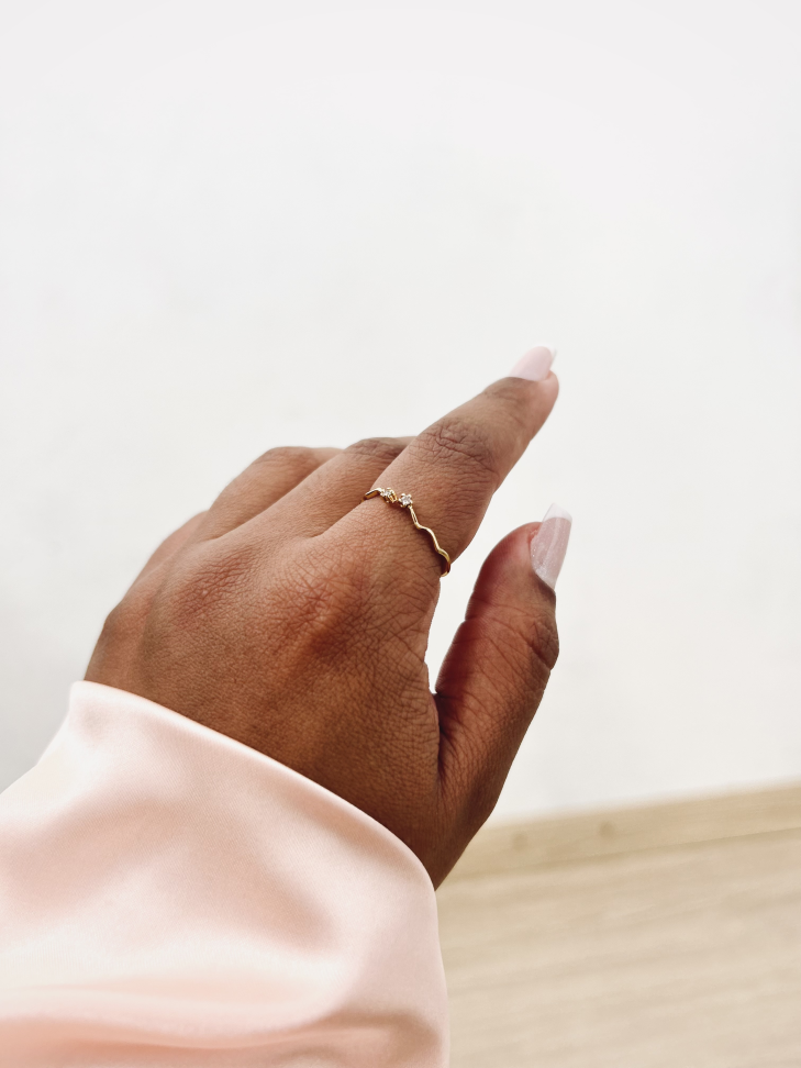 Anel Two Points Ajustável Ondas Cravejado (Ouro 18k) - #3