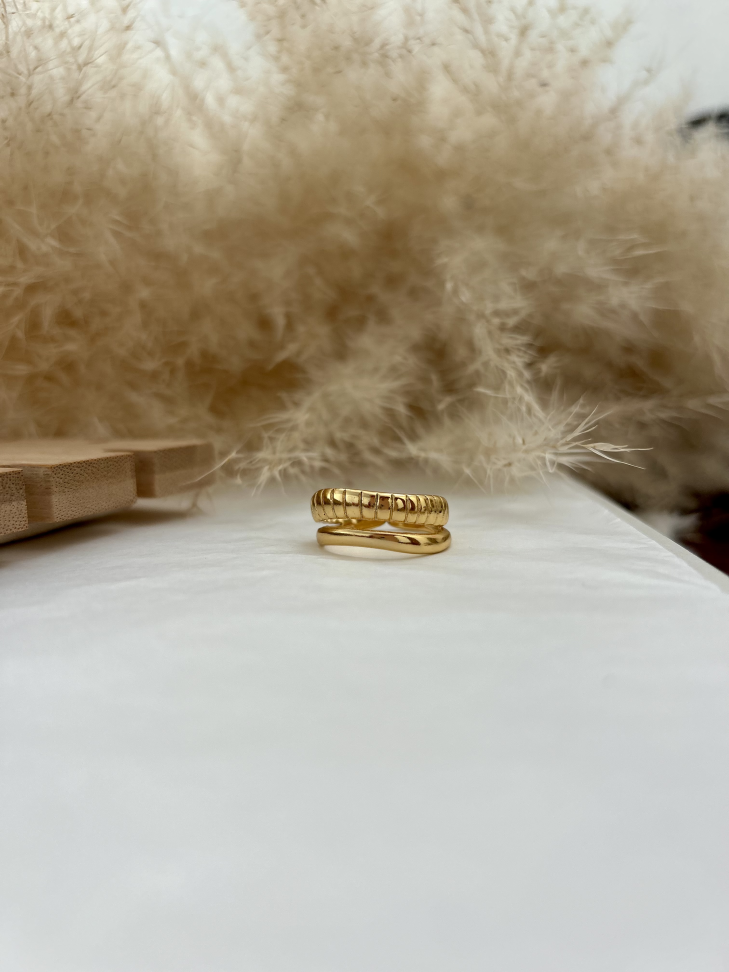 Anel Duo Ajustável Texturizado Banhado a Ouro 18k - #7