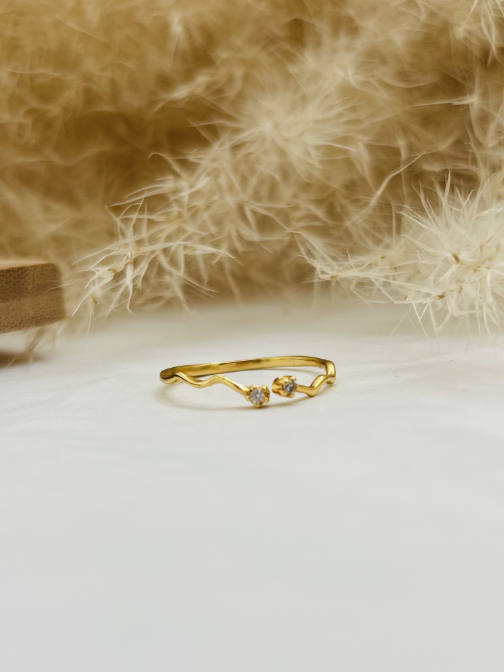 Anel Two Points Ajustável Ondas Cravejado (Ouro 18k) - #8