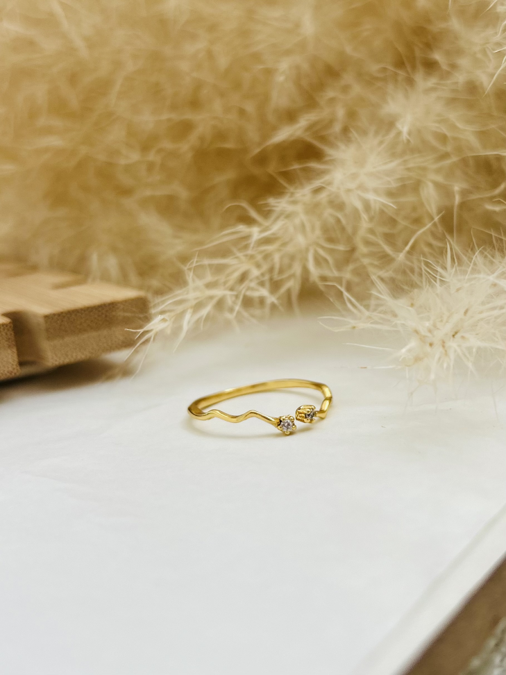 Anel Two Points Ajustável Ondas Cravejado (Ouro 18k) - #4