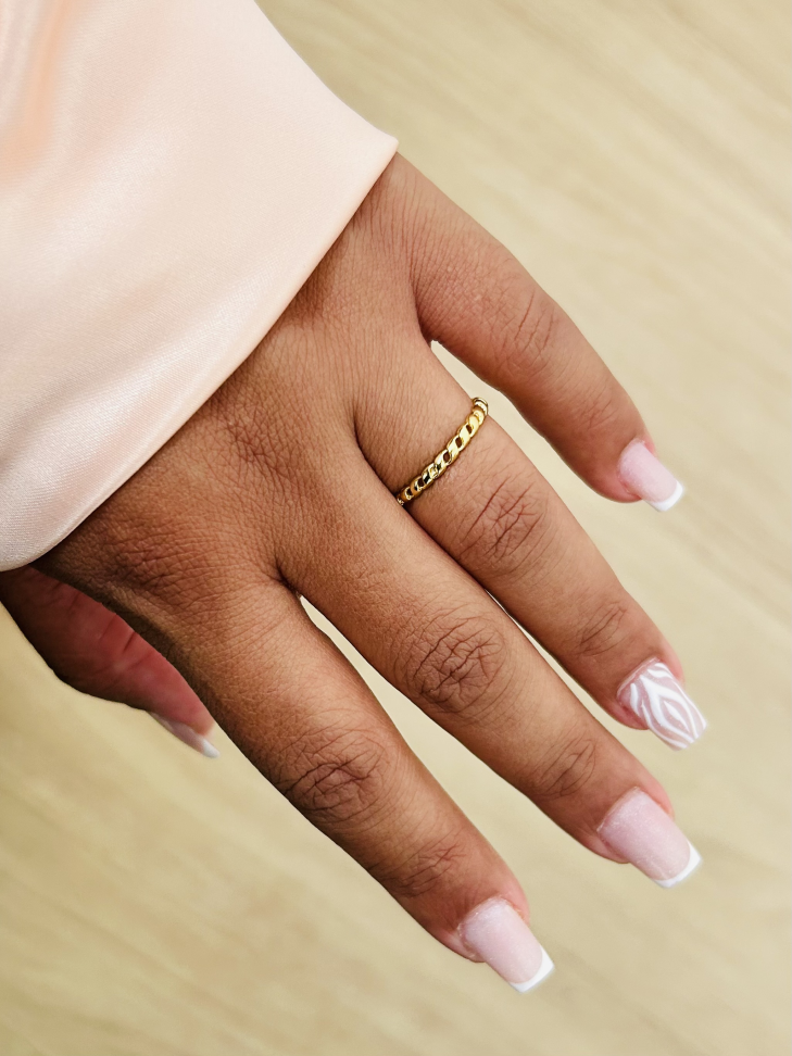 Anel Corrente Fina De Elos Banhado a Ouro 18K - #12