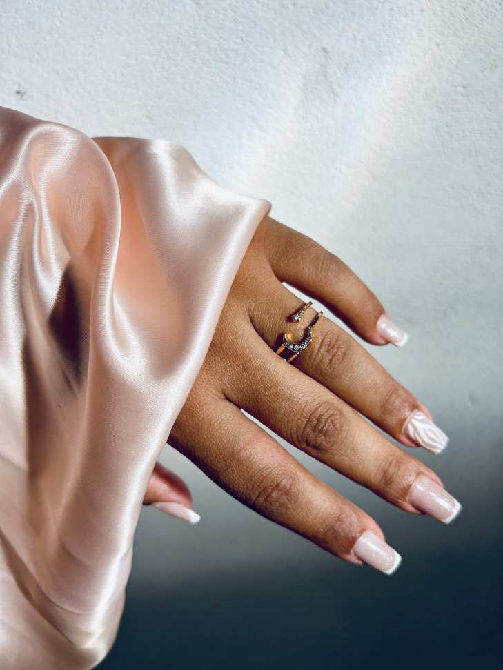 Anel Ajustável Lua e Estrela Cravejada Banhado Ouro 18k (Celestial) - #17