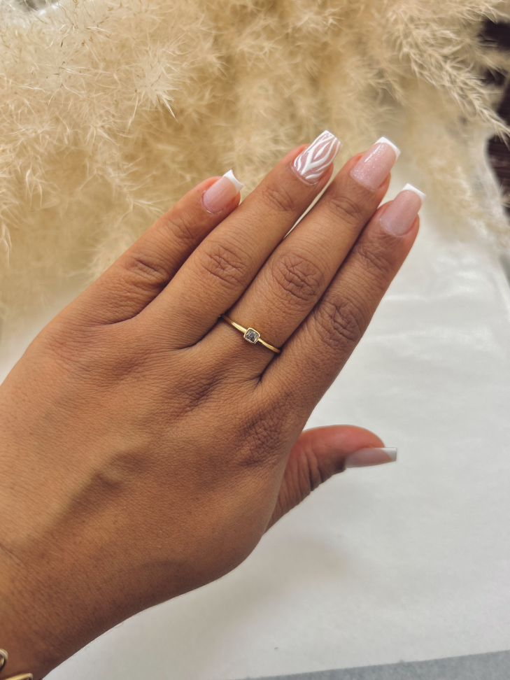 Anel Solitário Ponto de Luz Quadrado Banhado Ouro 18k - #7