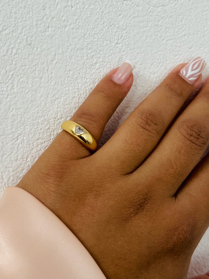 Anel Abaulado Coração Ajustável Banhado a Ouro 18K - #7