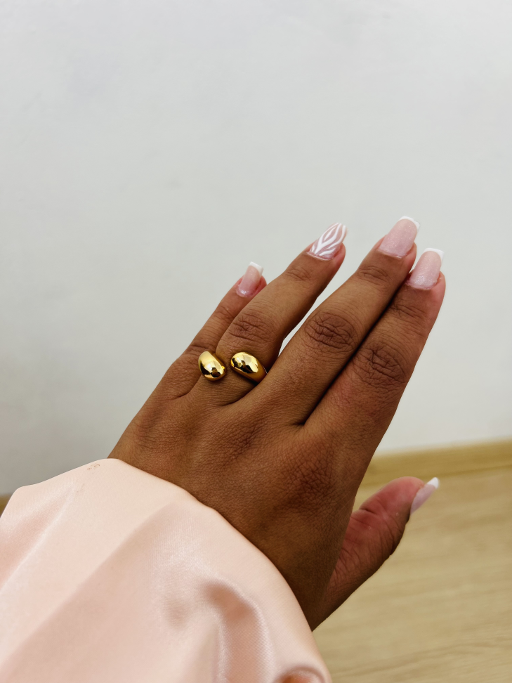 Anel Ajustável Gota Dupla Banhado Ouro 18k (Minimalista) - #15