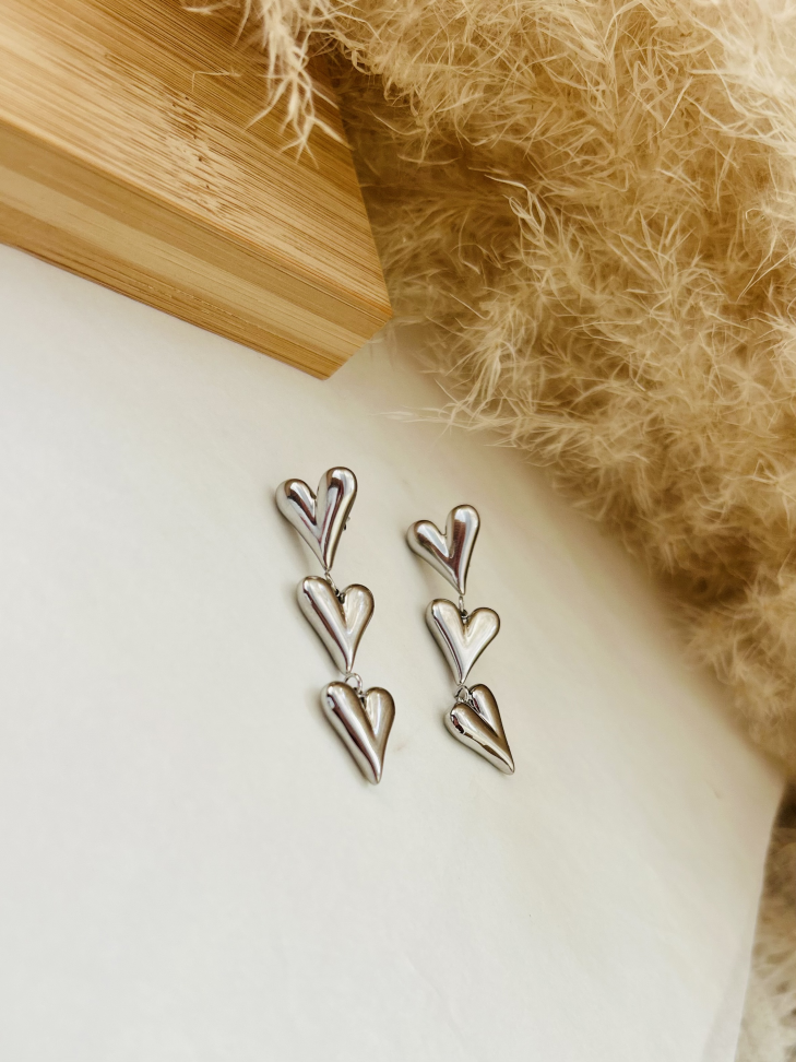 Brinco Statement Cascata de Corações 3D - Aço Inoxidável - Antialérgico - #4