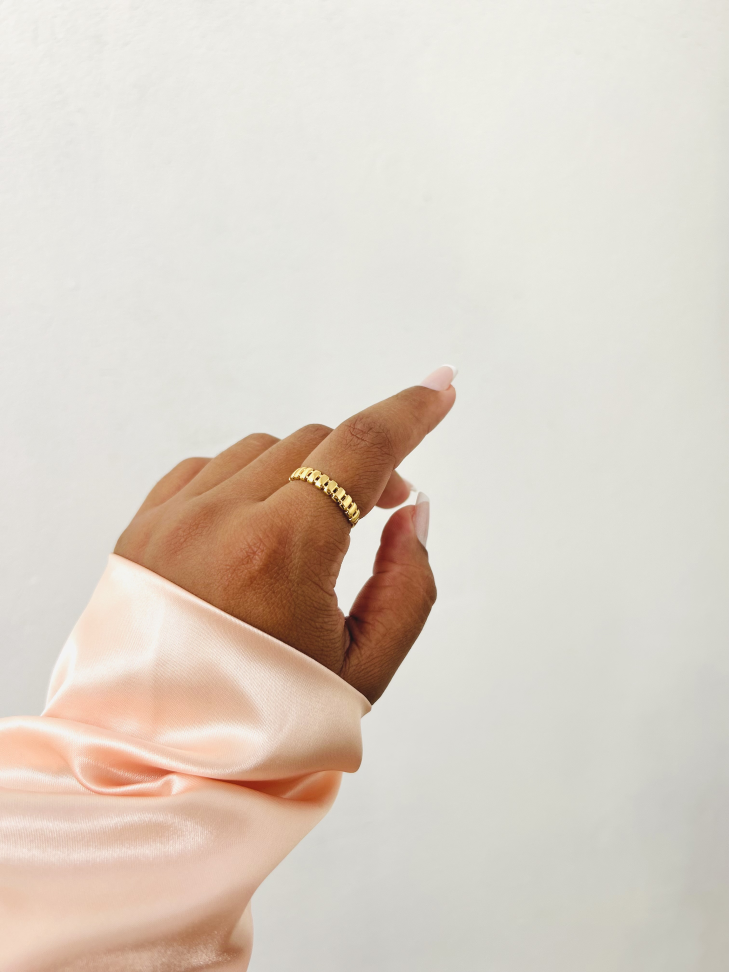 Anel Hype Banhado a Ouro 18k (Aro Texturizado Ripado) - #4