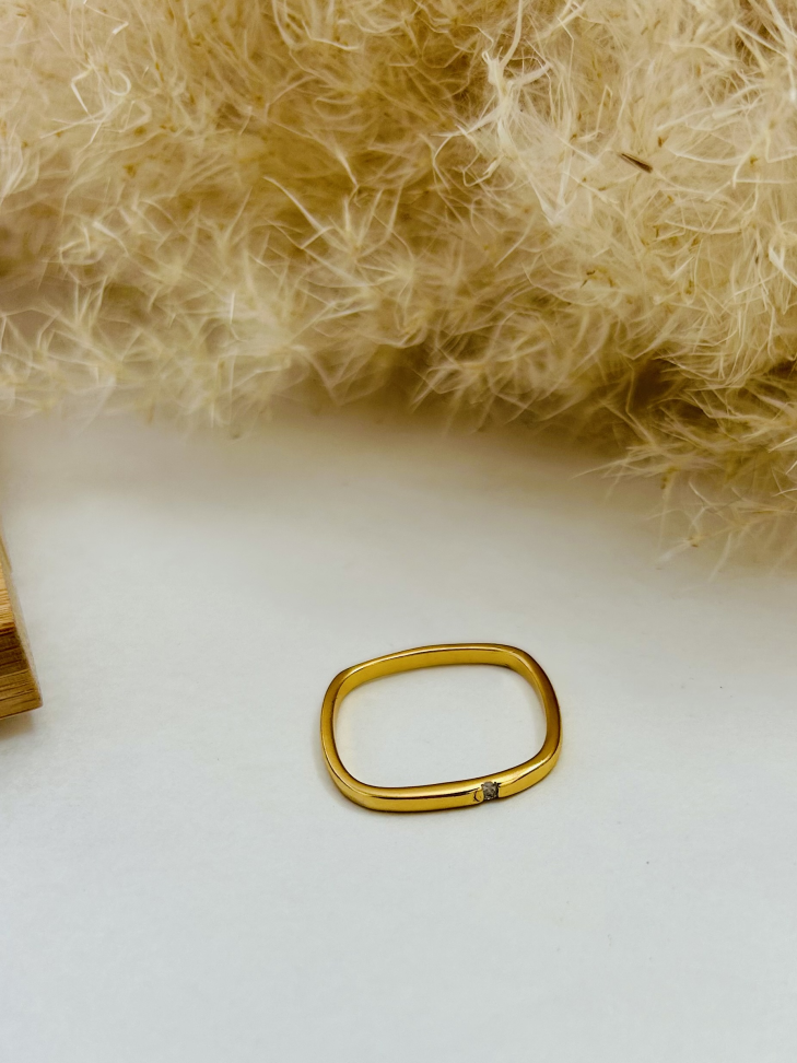 Anel Square Arredondado Solitário Cravejado Banhado a Ouro 18K - #4