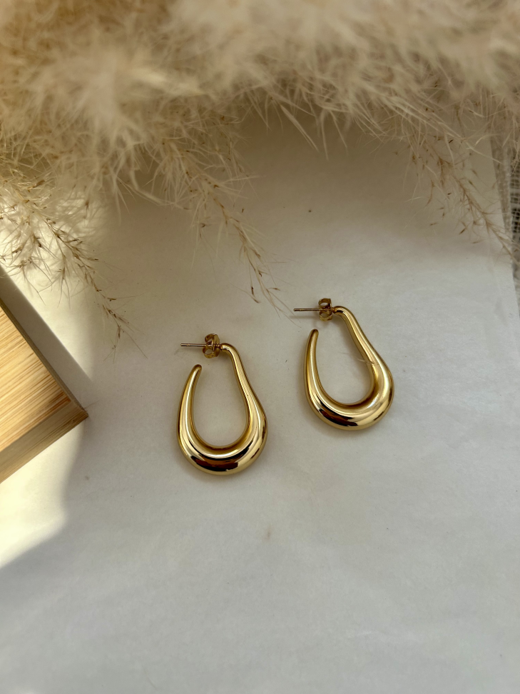 Brinco Argola Gota Alongada Dourada Aço Inox Hipoalergênico - #9