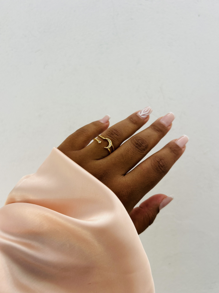 Anel Ajustável Lua e Estrela Cravejada Banhado Ouro 18k (Celestial) - #10