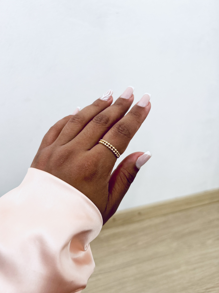 Anel Aro Duplo Bolinhas Banhado Ouro 18k - #9