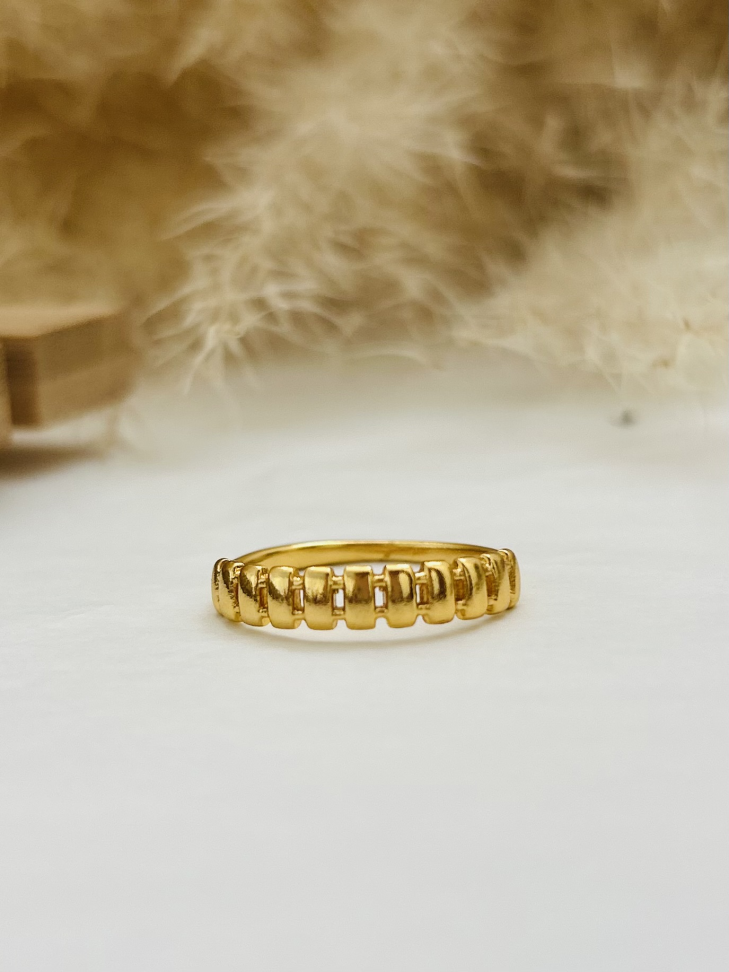 Anel Hype Banhado a Ouro 18k (Aro Texturizado Ripado) - #2