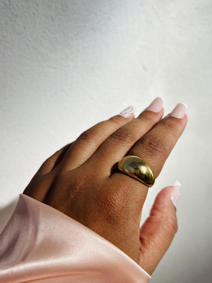 Anel Dome Largo Liso Ajustável Dourado | Abaulado Statement Banho Ouro 18k - #5