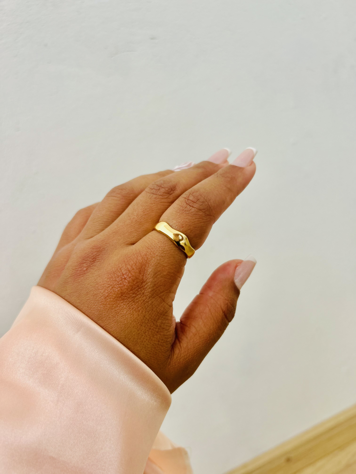 Anel Ajustável Orgânico Irregular Banhado Ouro 18k - #7