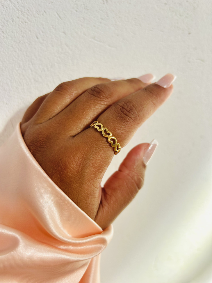 Anel Corações Eternity Banhado Ouro 18k (Vazado) - #9