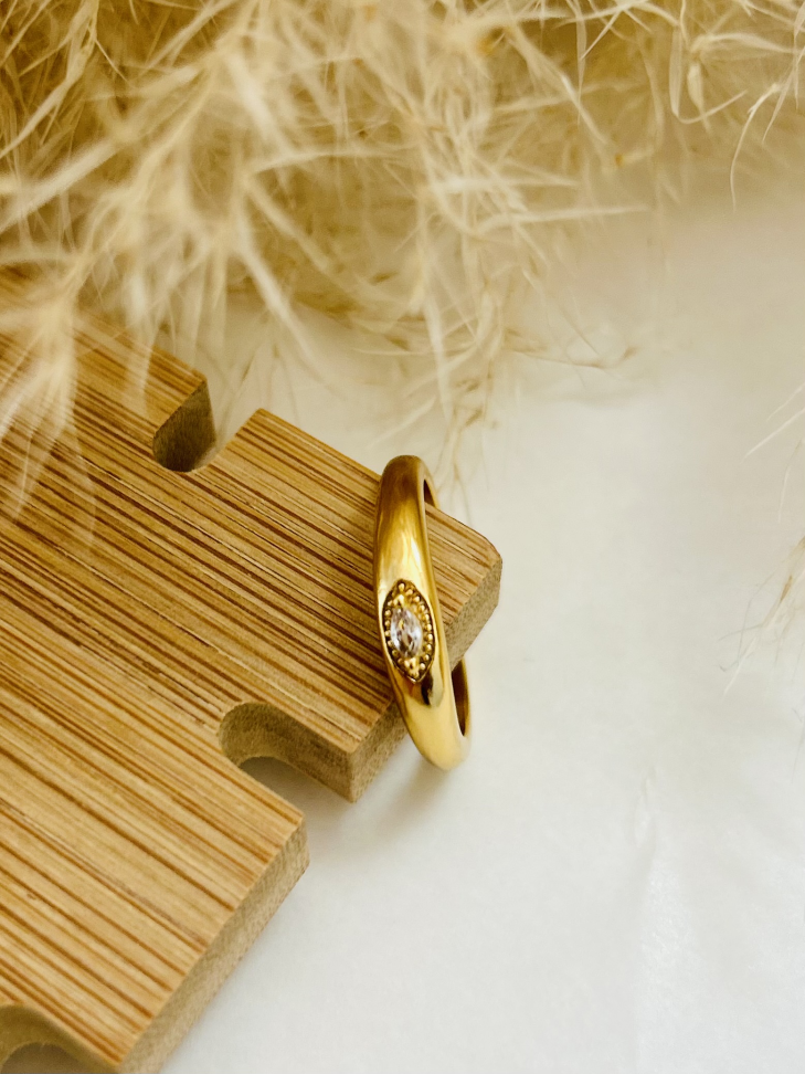 Anel Cúpula com Ponto de Luz Banhado Ouro 18k (Clássico) - #3