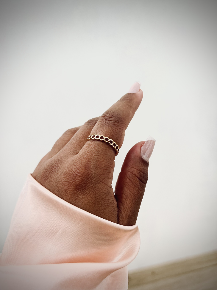 Anel Colmeia Vazado Geométrico | Honeycomb Banho Ouro 18k - #3