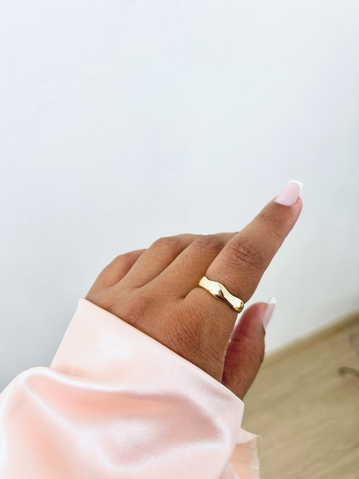 Anel Ajustável Orgânico Irregular Banhado Ouro 18k - #6