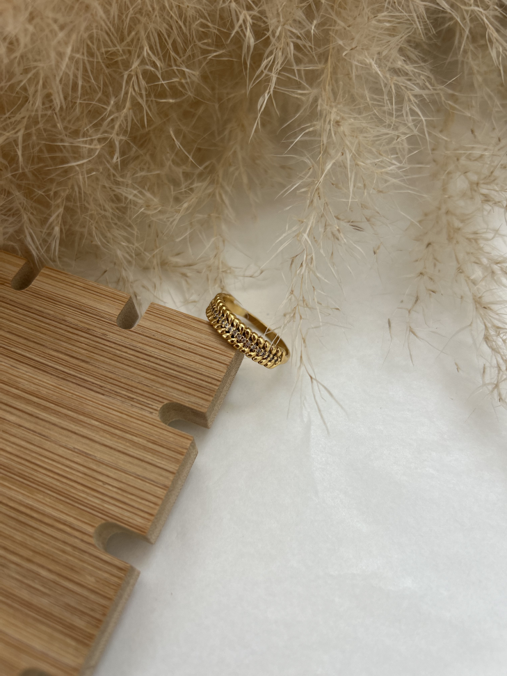 Anel Cravejado Luxo Banhado Ouro 18k (Efeito Tifany) - #5