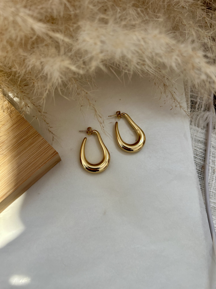 Brinco Argola Gota Alongada Dourada Aço Inox Hipoalergênico - #10