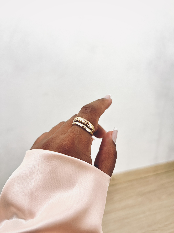 Anel Duo Ajustável Texturizado Banhado a Ouro 18k - #4