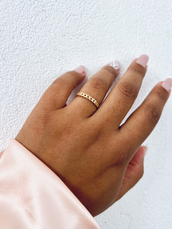 Anel Corrente Fina De Elos Banhado a Ouro 18K - #16